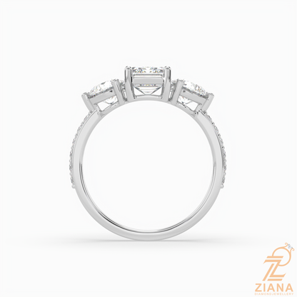 Emerald Cut Three Stone Diamond Engagement Ring