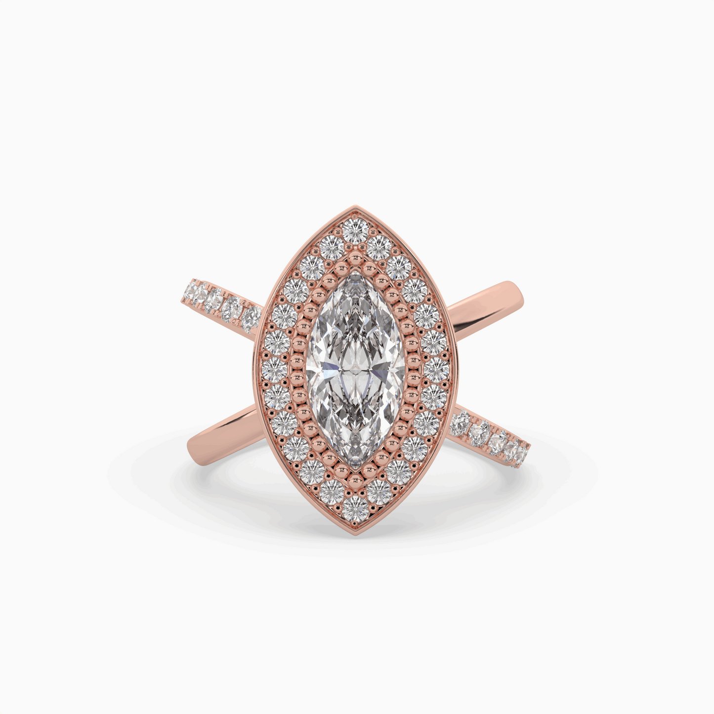 pointer marquise cut solitaire halo diamond shank
