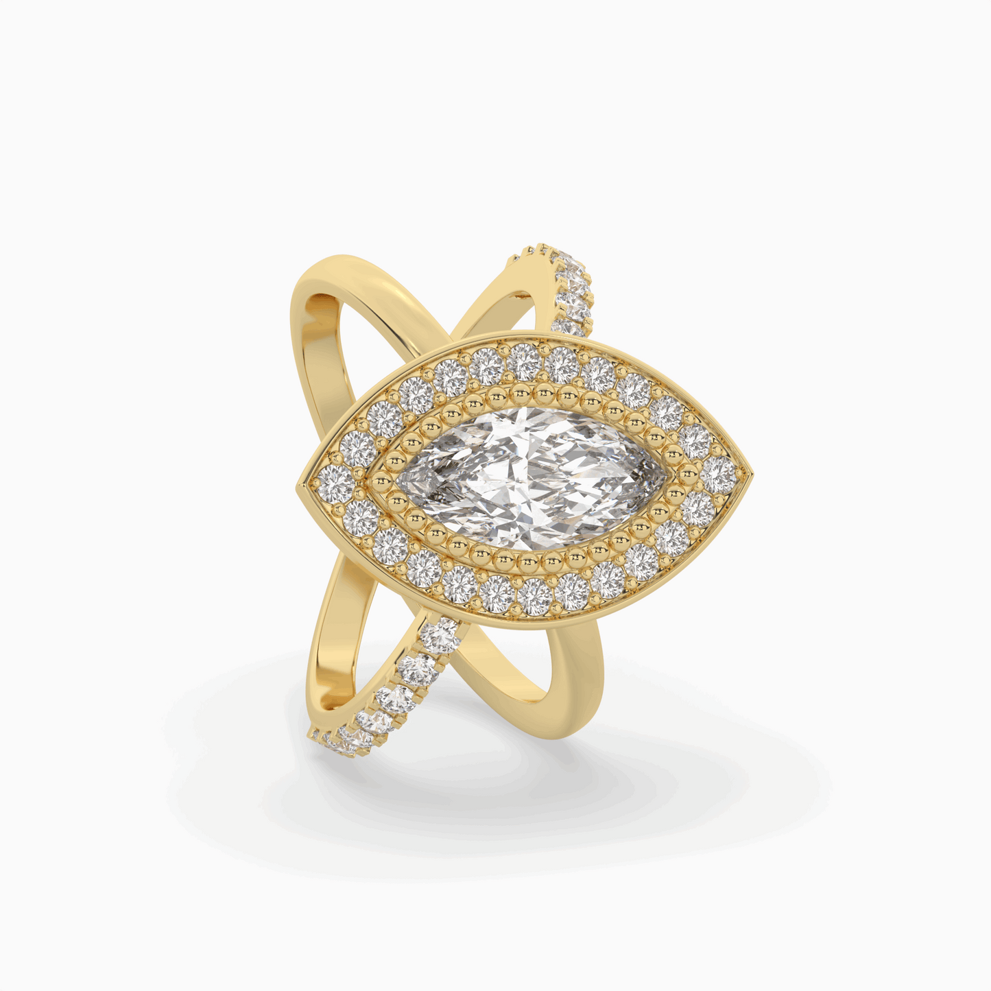 pointer marquise cut solitaire halo diamond shank