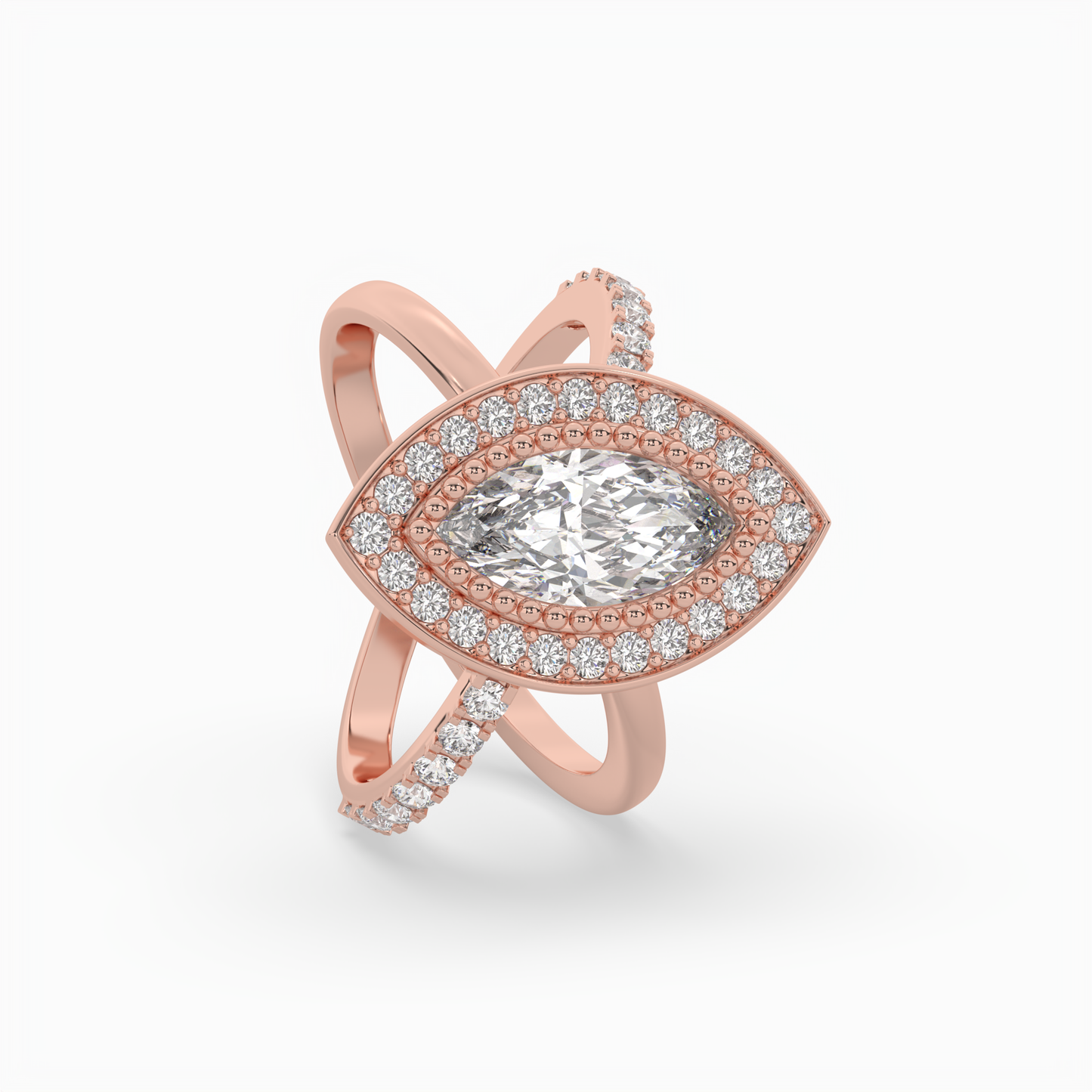 pointer marquise cut solitaire halo diamond shank