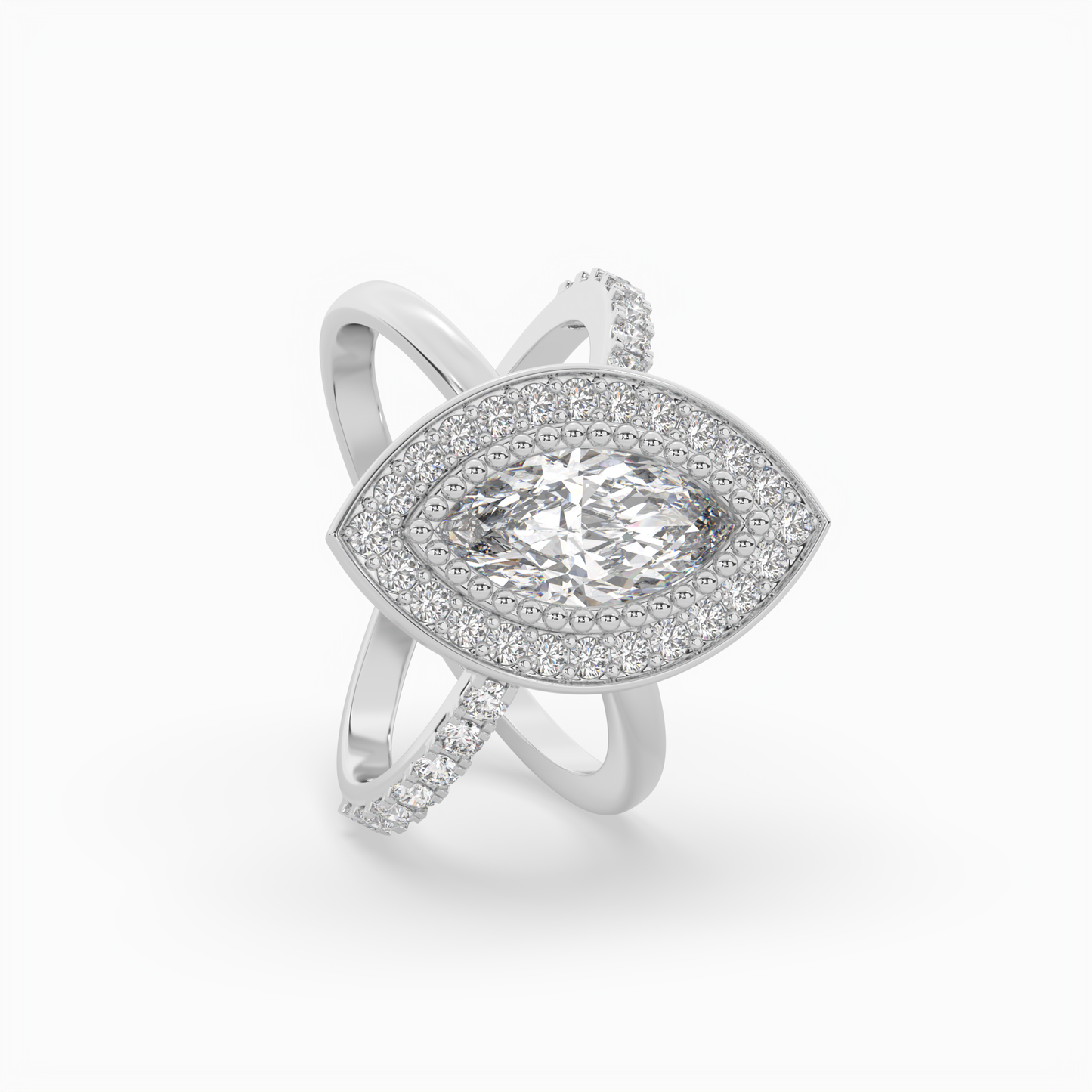 pointer marquise cut solitaire halo diamond shank