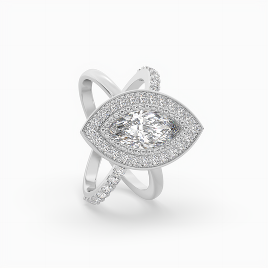 Pointer Marquise Cut Solitaire Halo Diamond Shank