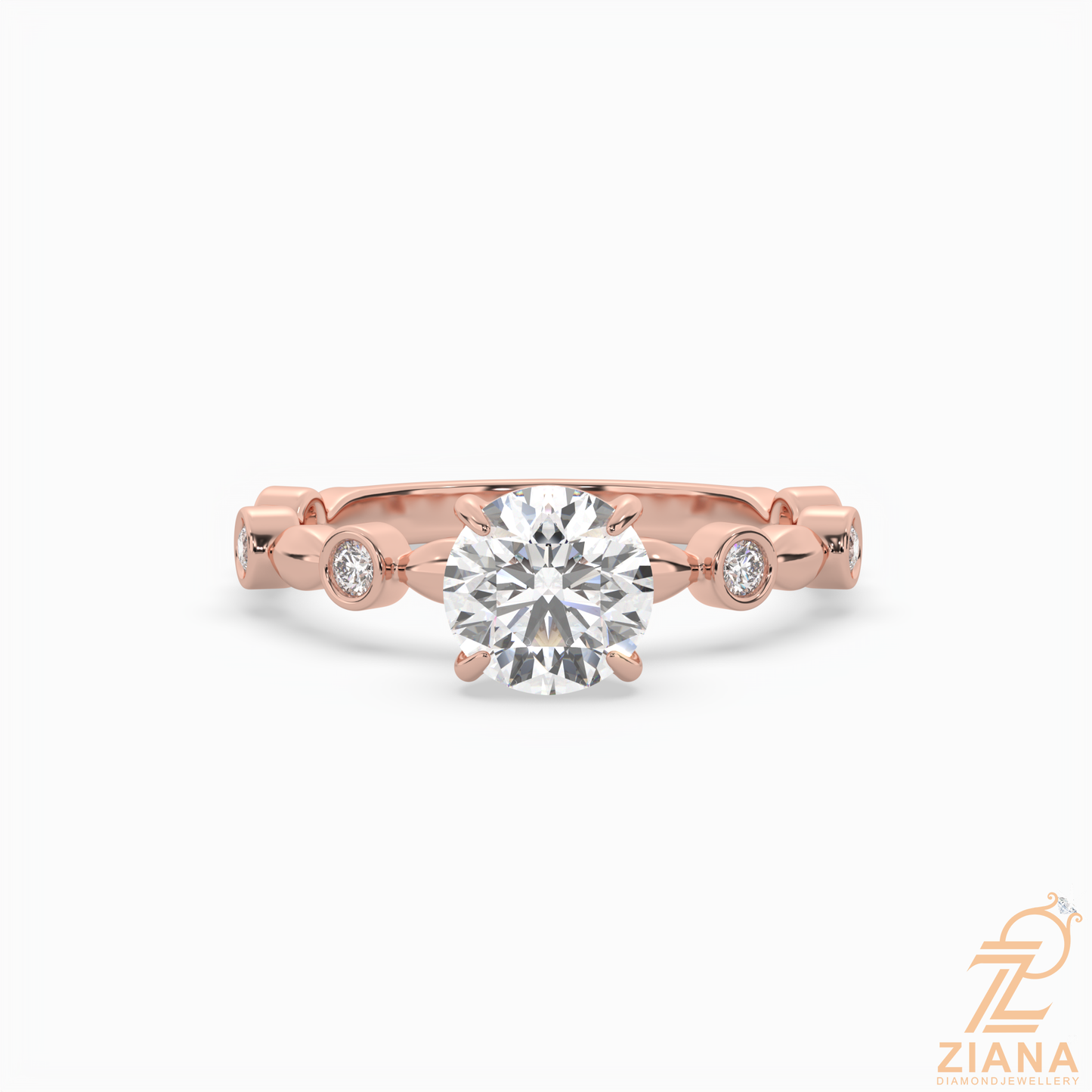 round brilliant cut diamond bezel accent engagement ring