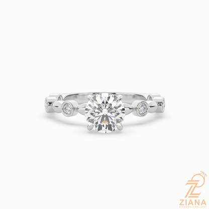 Round Brilliant Cut Diamond Bezel Accent Engagement Ring