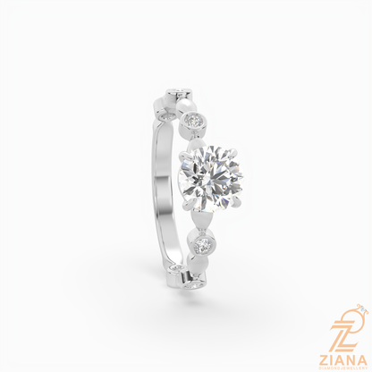 Round Brilliant Cut Diamond Bezel Accent Engagement Ring