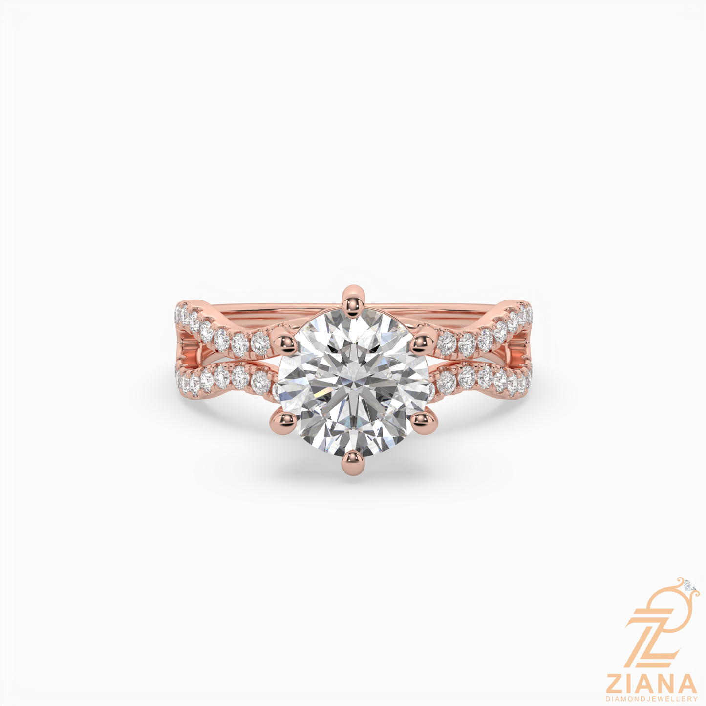 round brilliant cut diamond split shank engagement ring