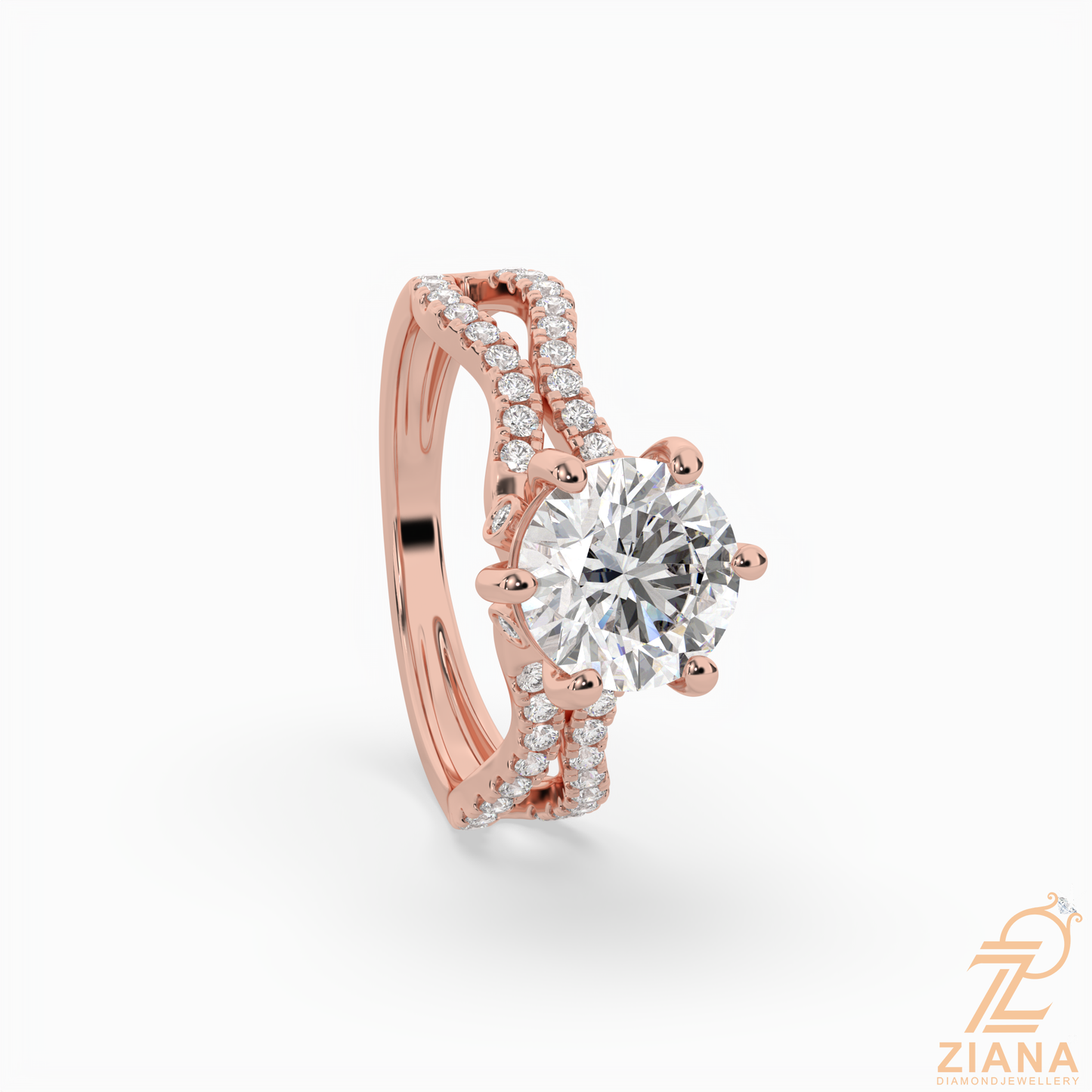 round brilliant cut diamond split shank engagement ring