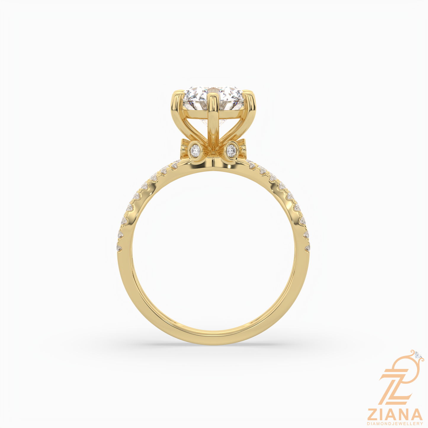 round brilliant cut diamond split shank engagement ring