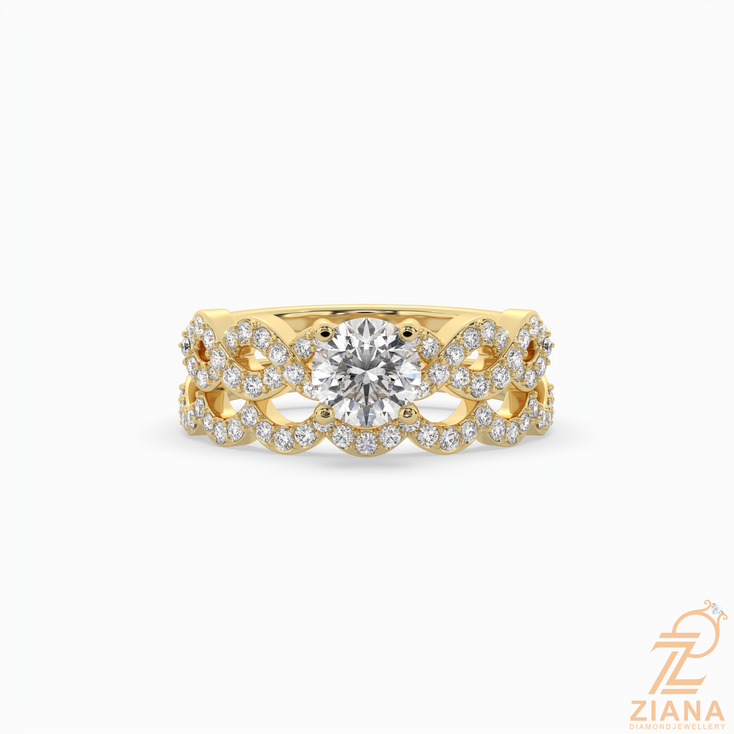 round brilliant cut diamond infinity bridal ring set