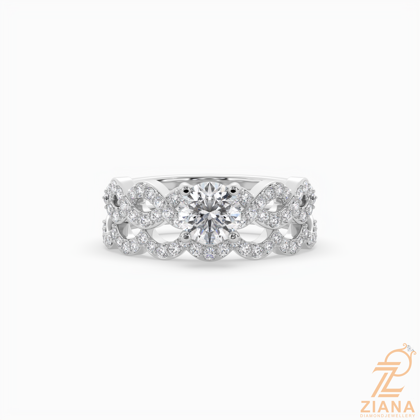 round brilliant cut diamond infinity bridal ring set