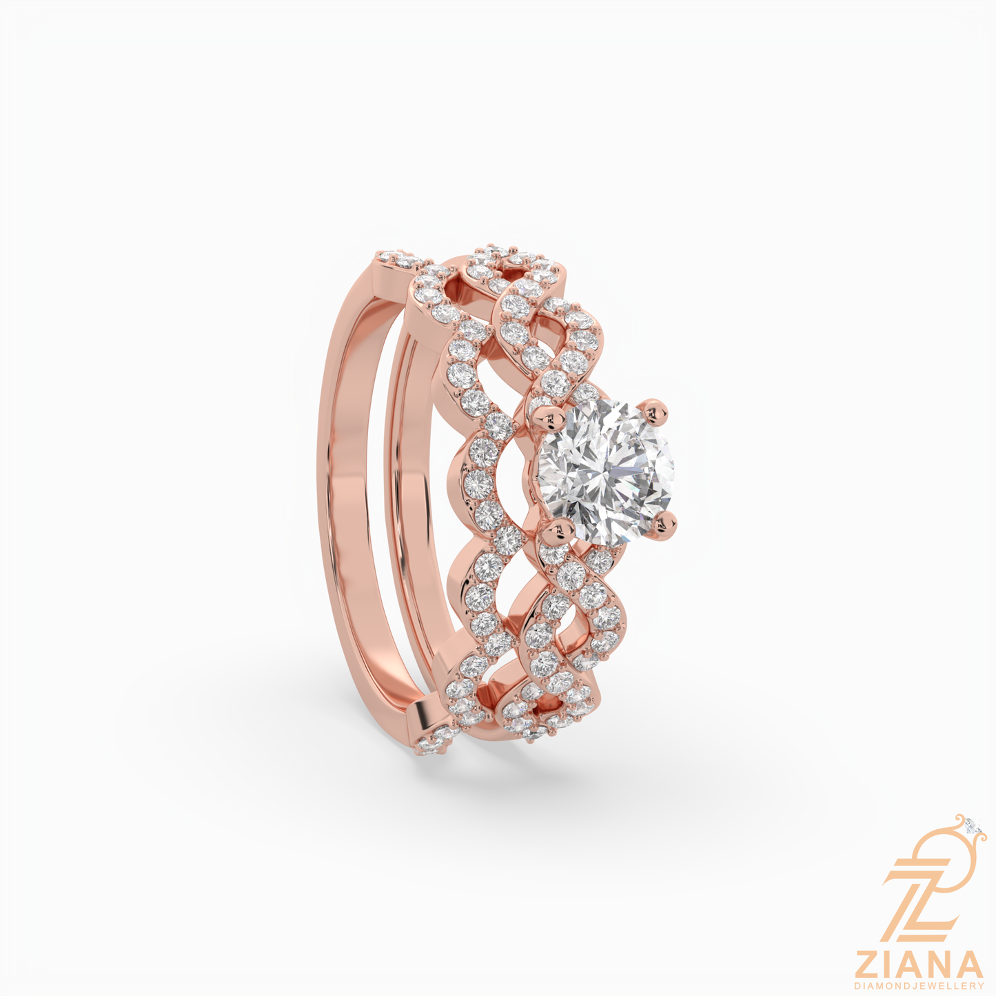 round brilliant cut diamond infinity bridal ring set