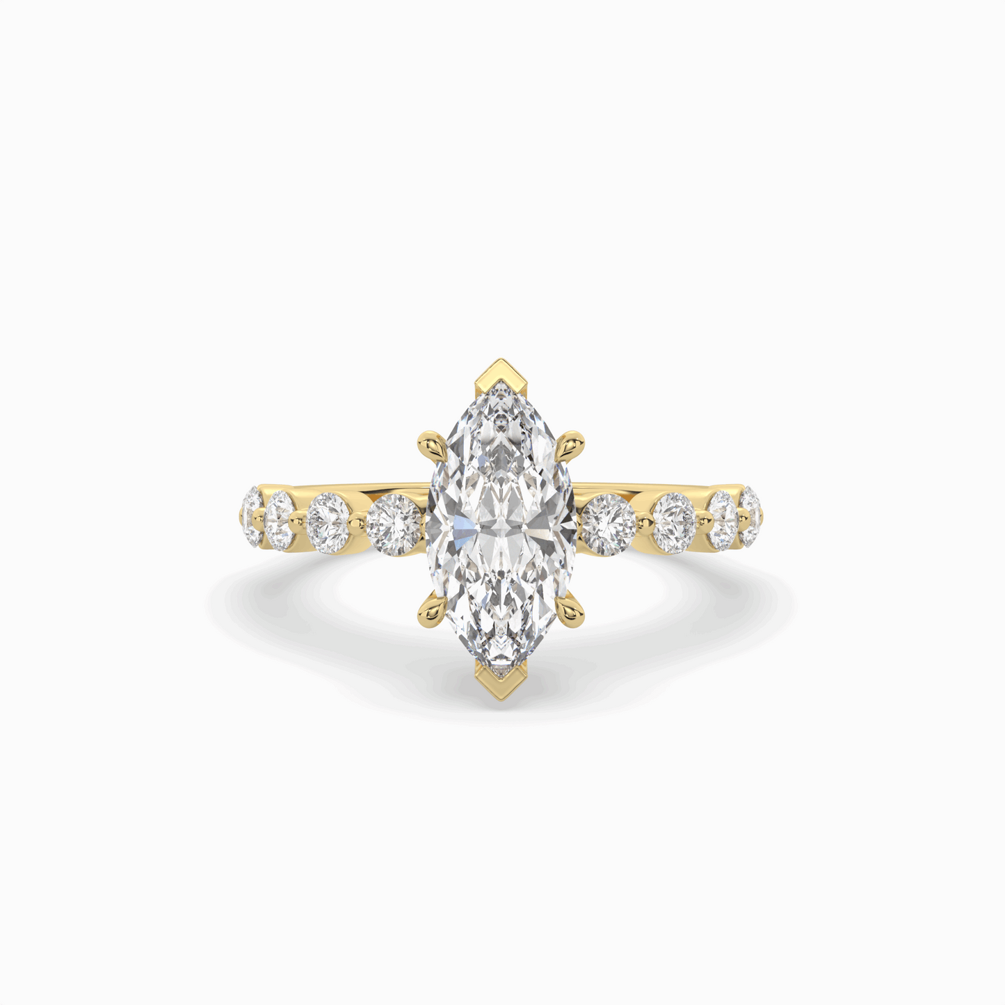 marquise diamond centre and bezel set diamond band engagement ring
