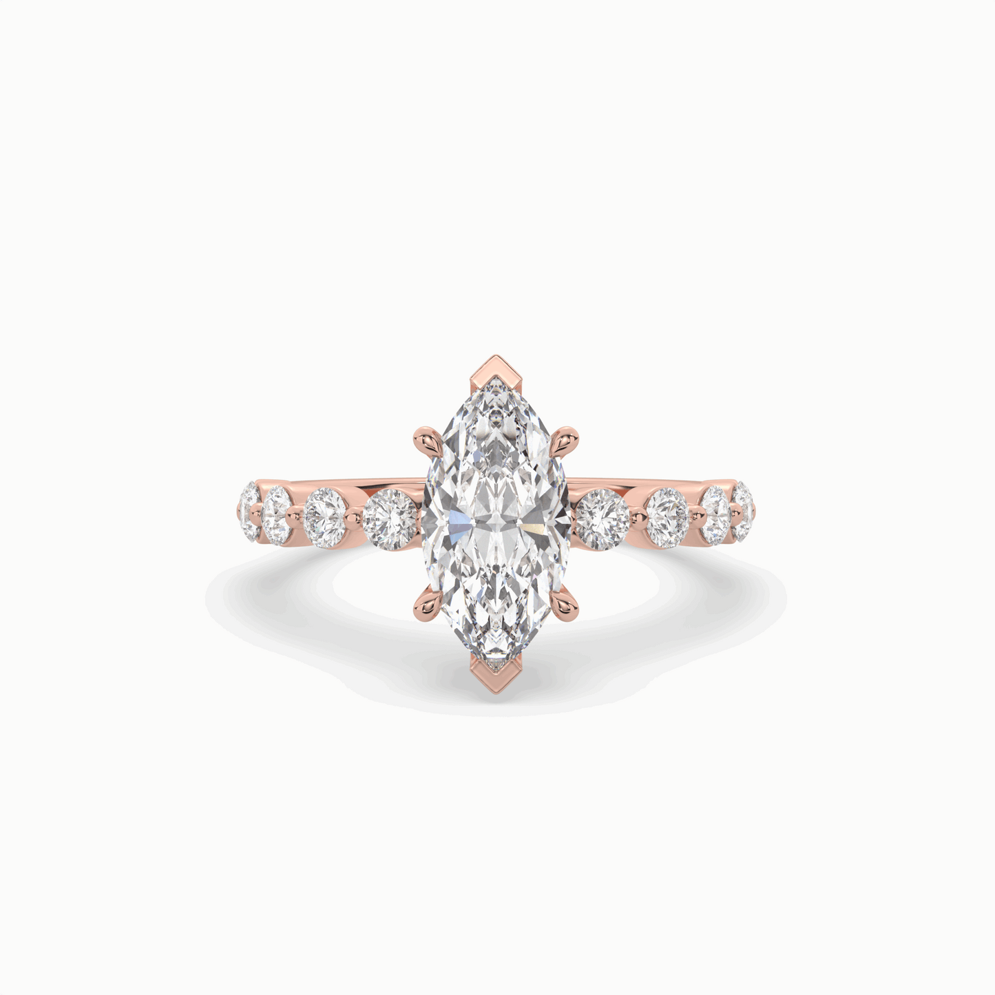 marquise diamond centre and bezel set diamond band engagement ring