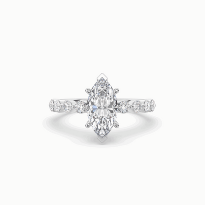 Marquise diamond Centre and bezel set diamond band engagement ring