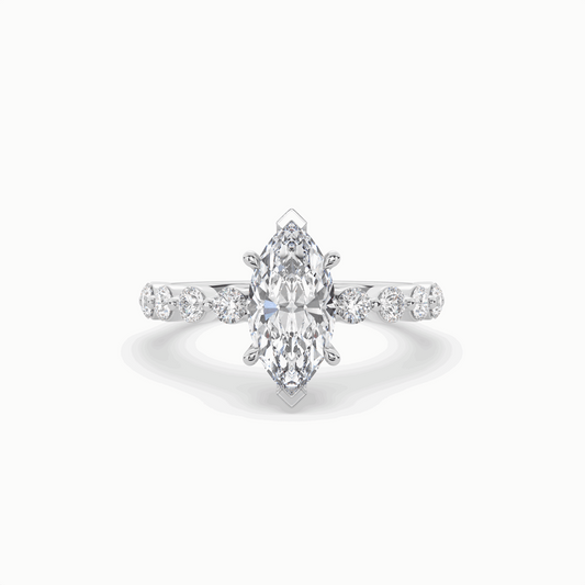 Marquise diamond Centre and bezel set diamond band engagement ring