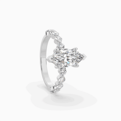 Marquise diamond Centre and bezel set diamond band engagement ring