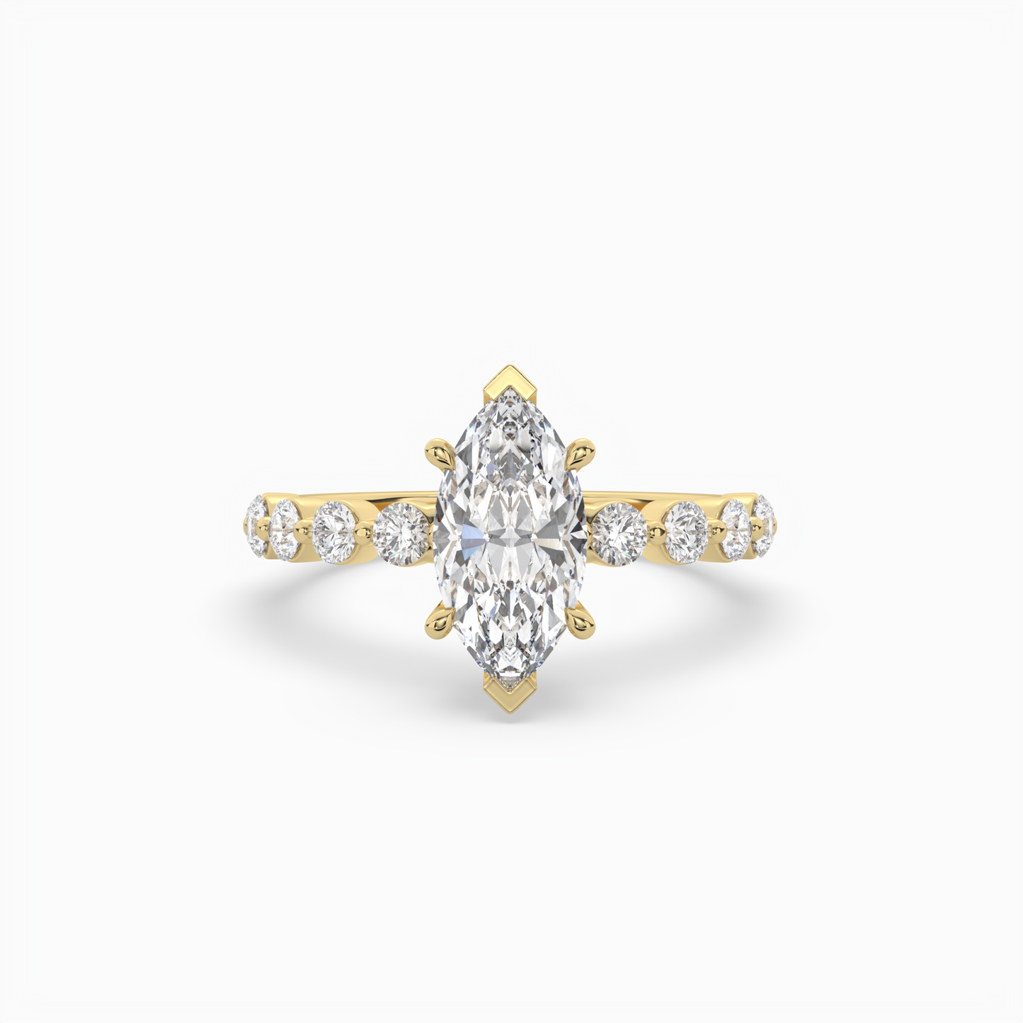 marquise diamond centre and bezel set diamond band engagement ring