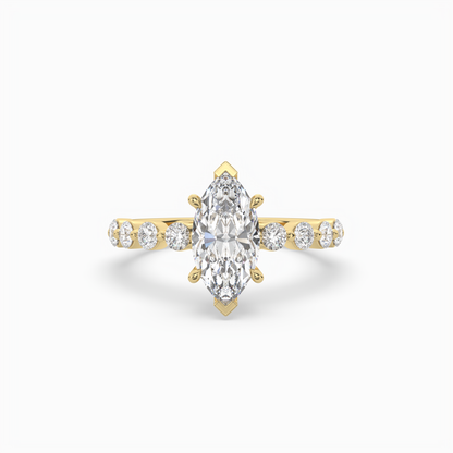 Marquise diamond Centre and bezel set diamond band engagement ring