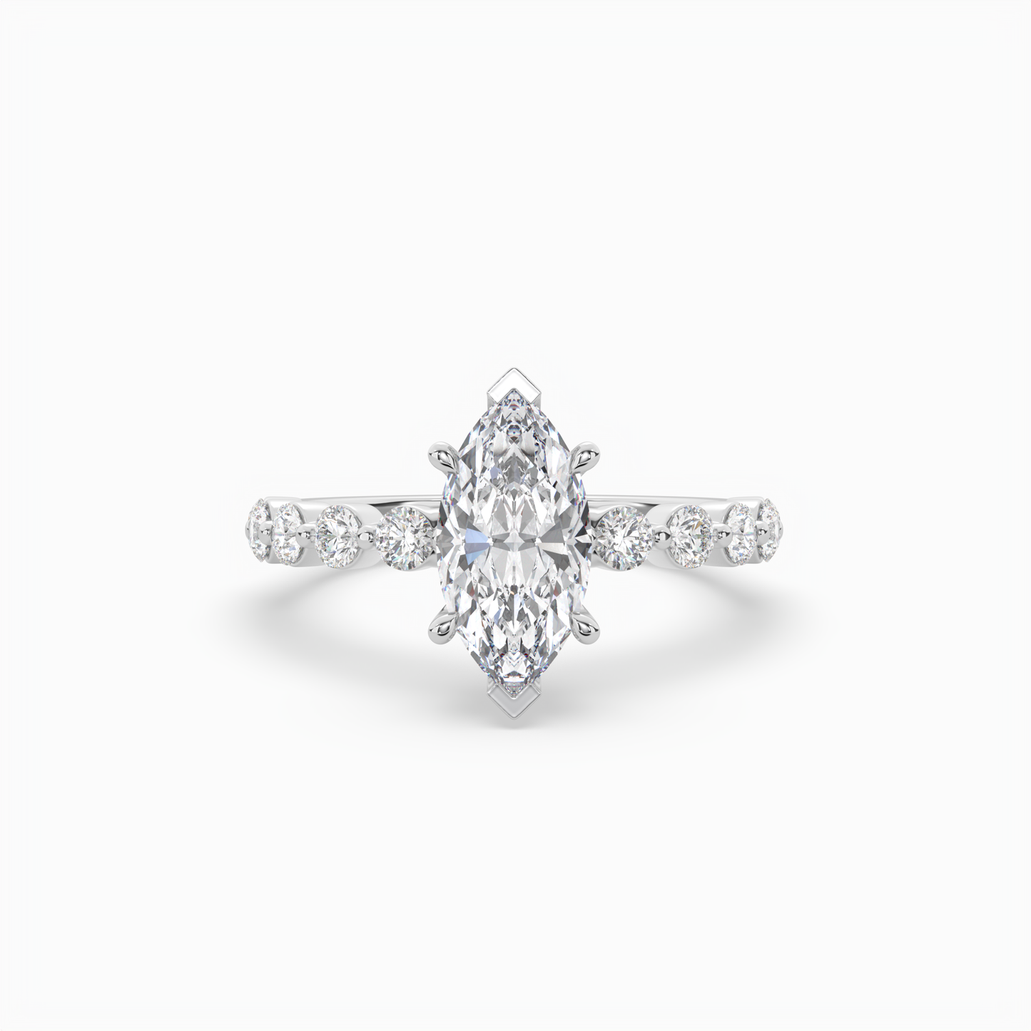 marquise diamond centre and bezel set diamond band engagement ring
