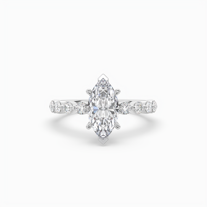 Marquise diamond Centre and bezel set diamond band engagement ring
