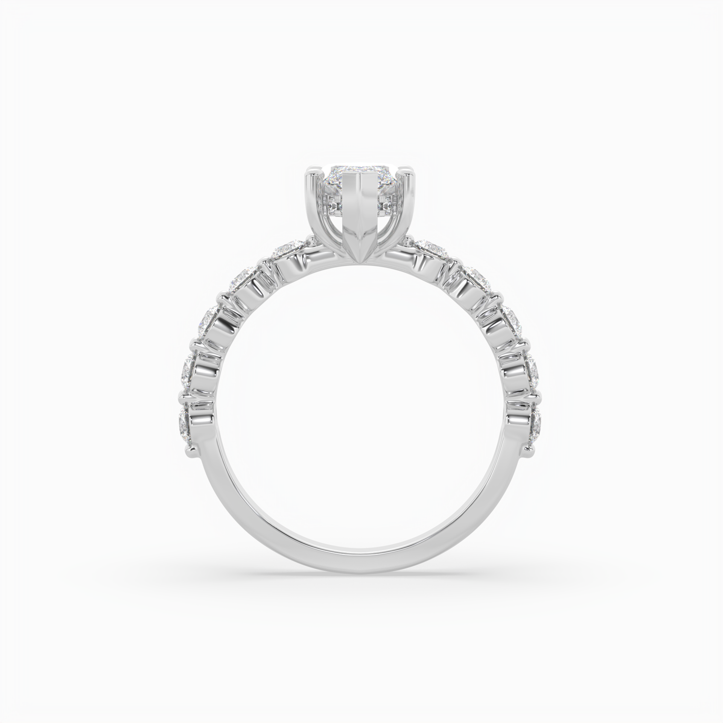 marquise diamond centre and bezel set diamond band engagement ring