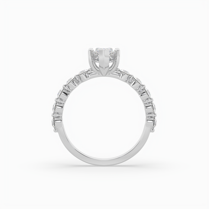 Marquise diamond Centre and bezel set diamond band engagement ring