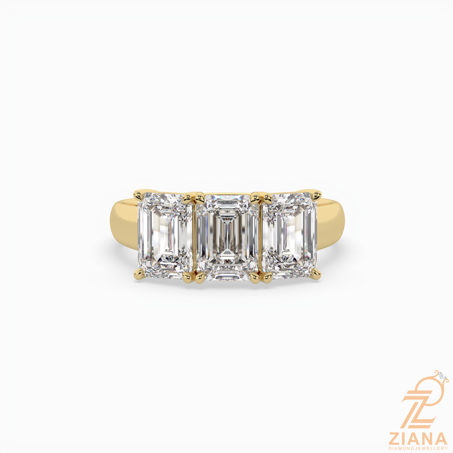 three stone emerald cut diamond engagement ring
