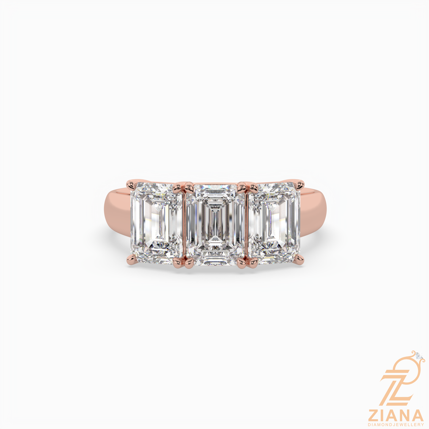 three stone emerald cut diamond engagement ring
