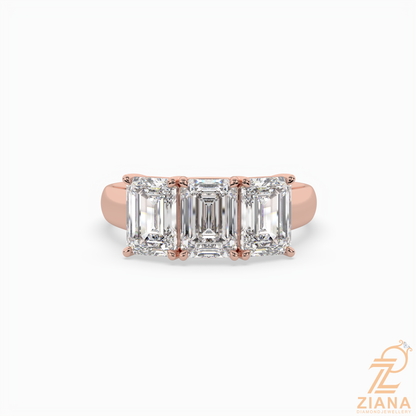 Three Stone Emerald Cut Diamond Engagement Ring