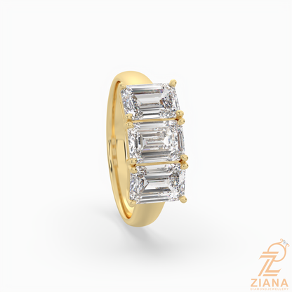 Three Stone Emerald Cut Diamond Engagement Ring