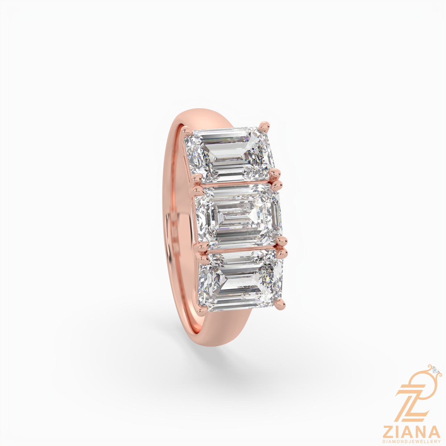 three stone emerald cut diamond engagement ring