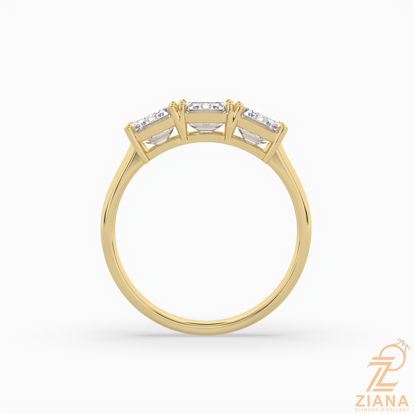three stone emerald cut diamond engagement ring