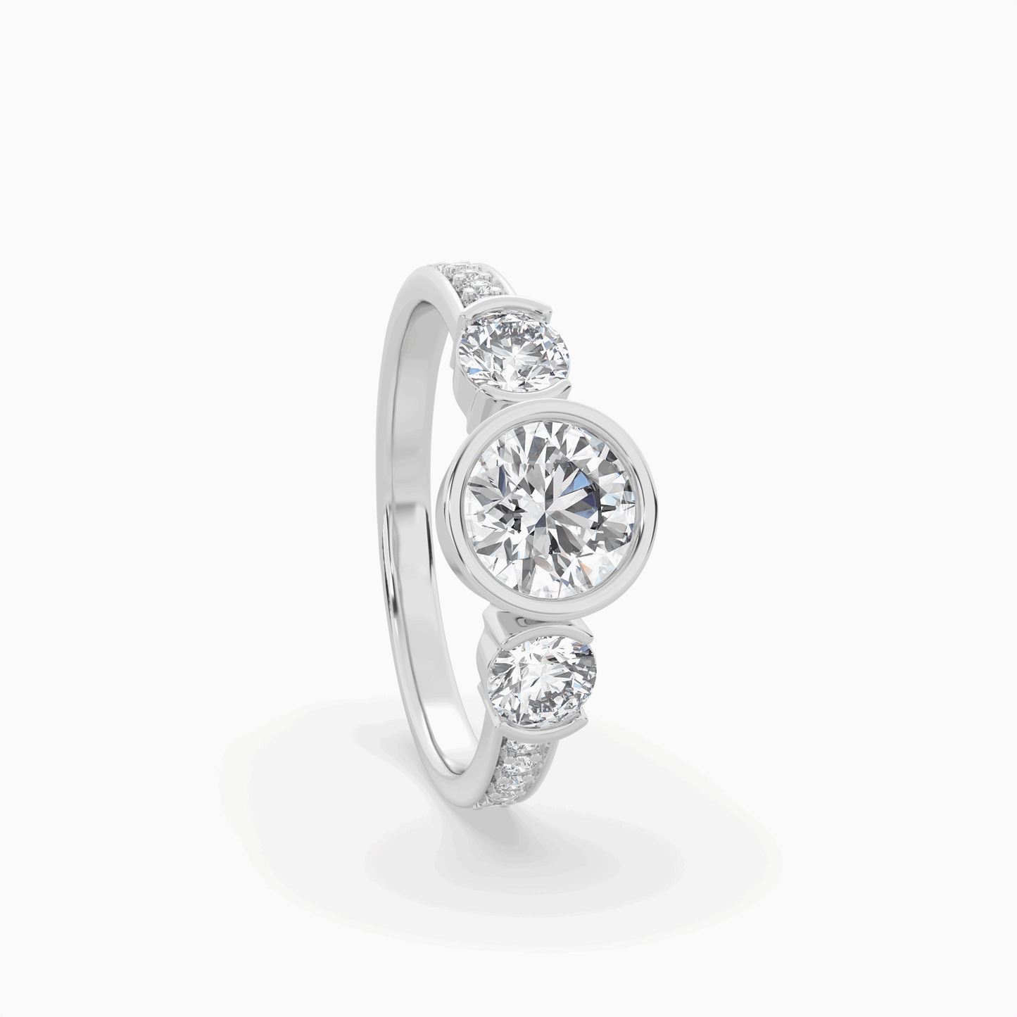 classic three stone round diamond engagement ring