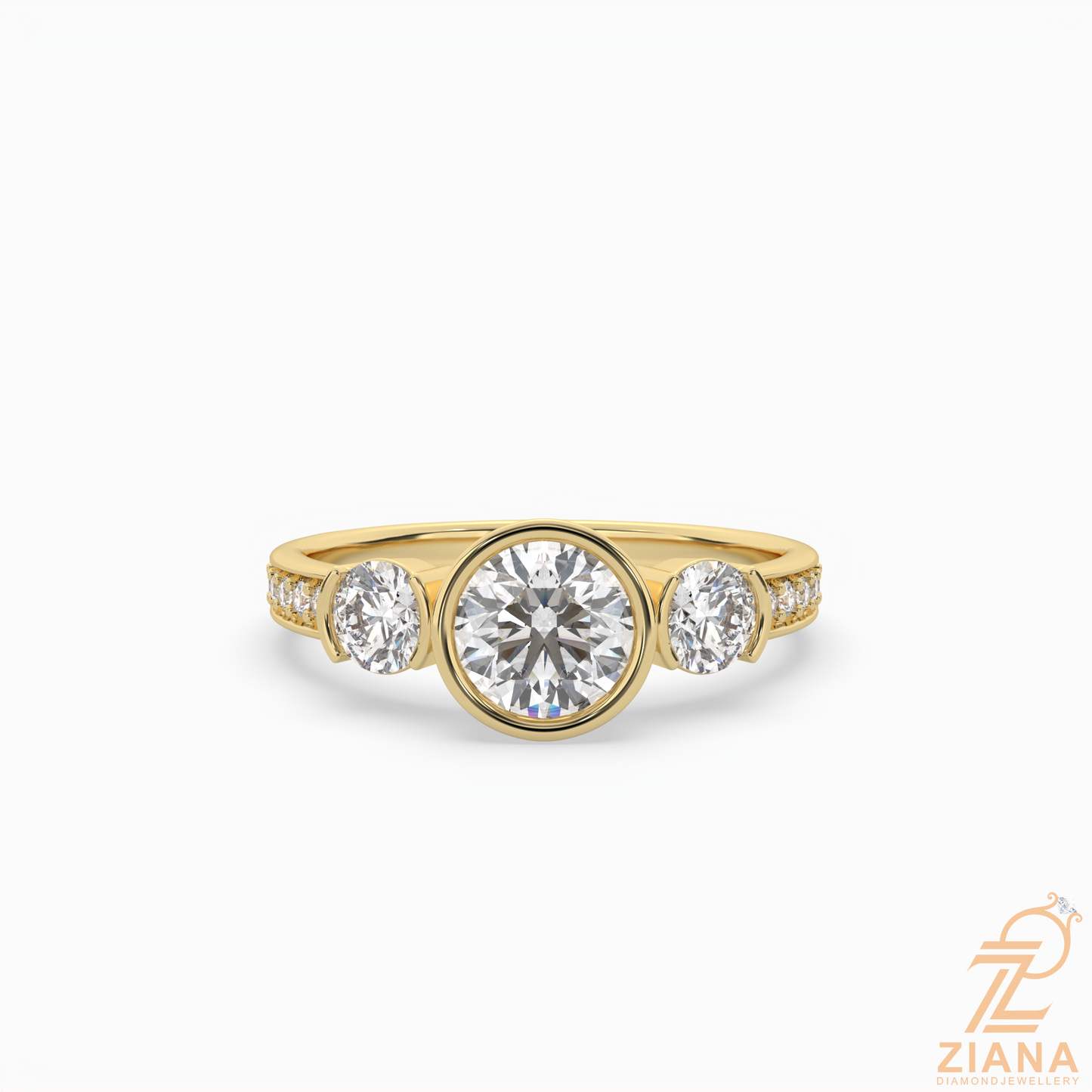 round brilliant three stone diamond engagement ring