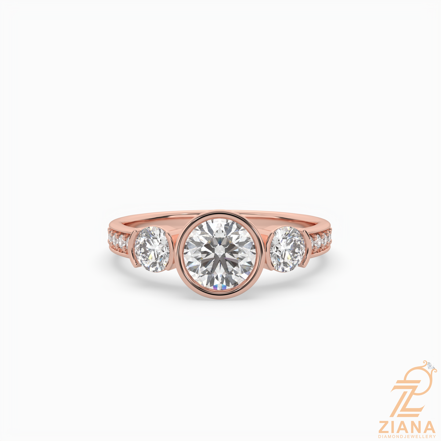 round brilliant three stone diamond engagement ring