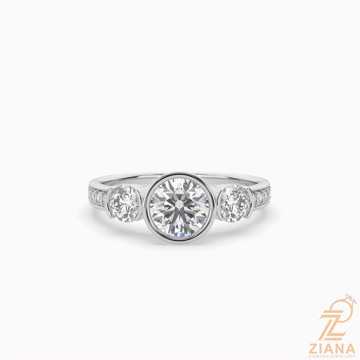 round brilliant three stone diamond engagement ring