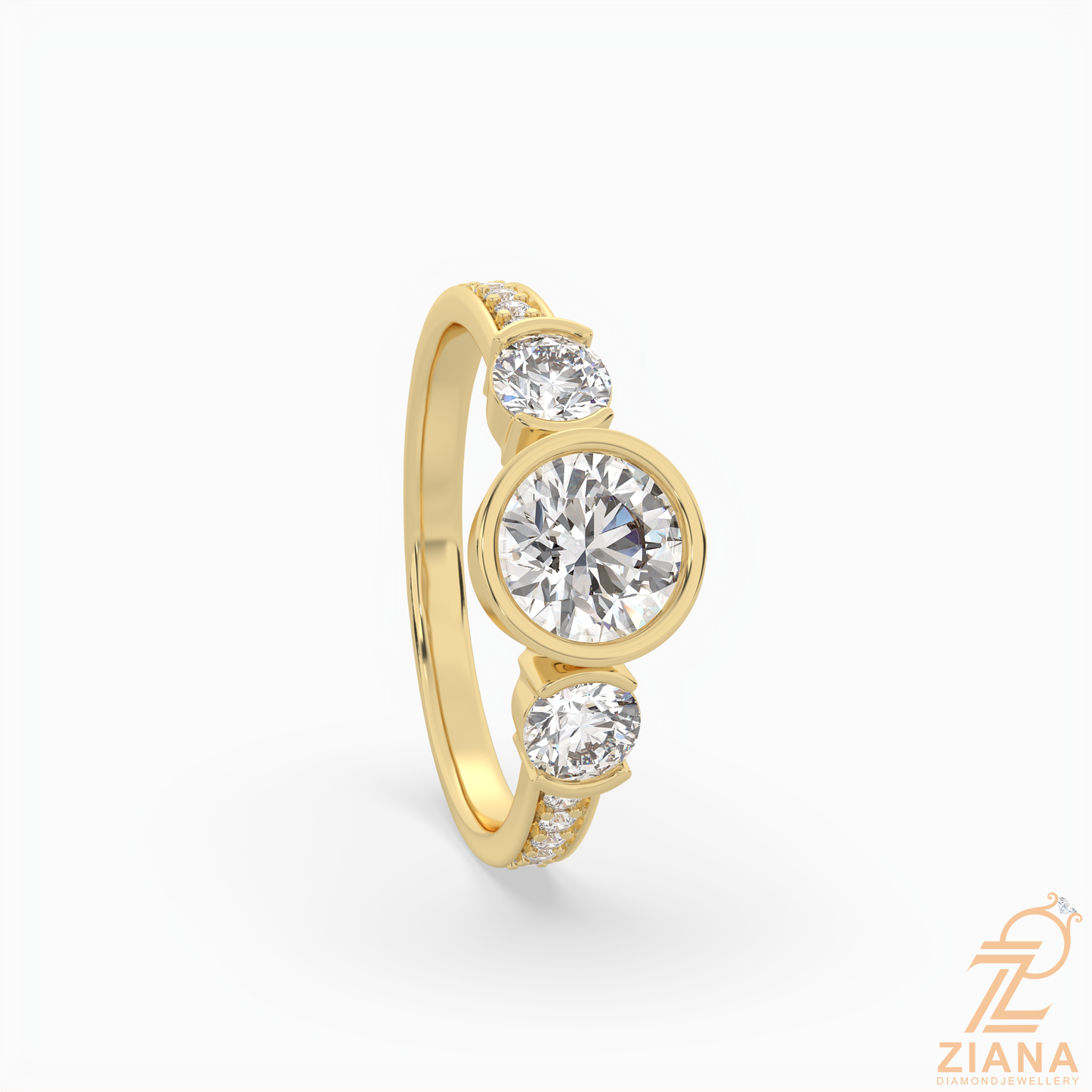 round brilliant three stone diamond engagement ring