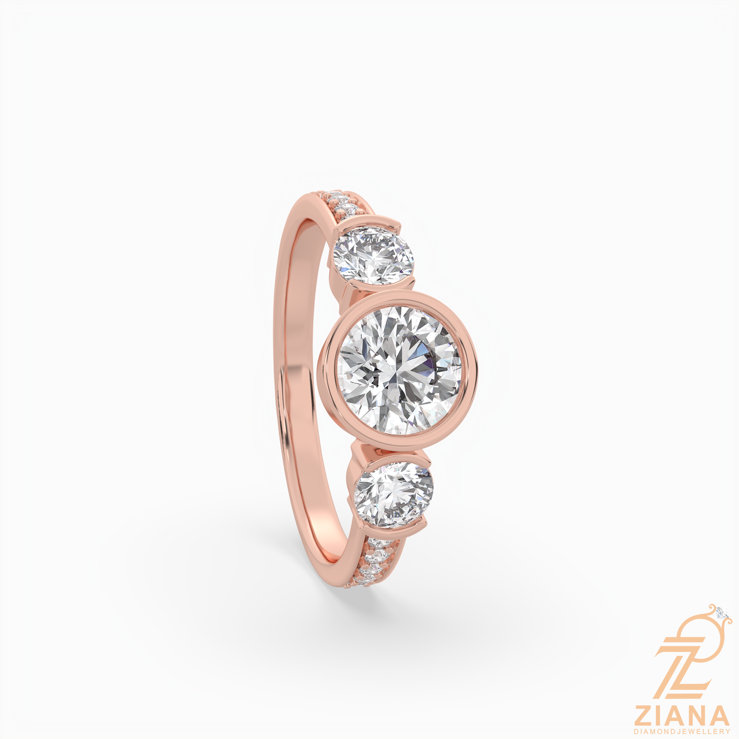 round brilliant three stone diamond engagement ring