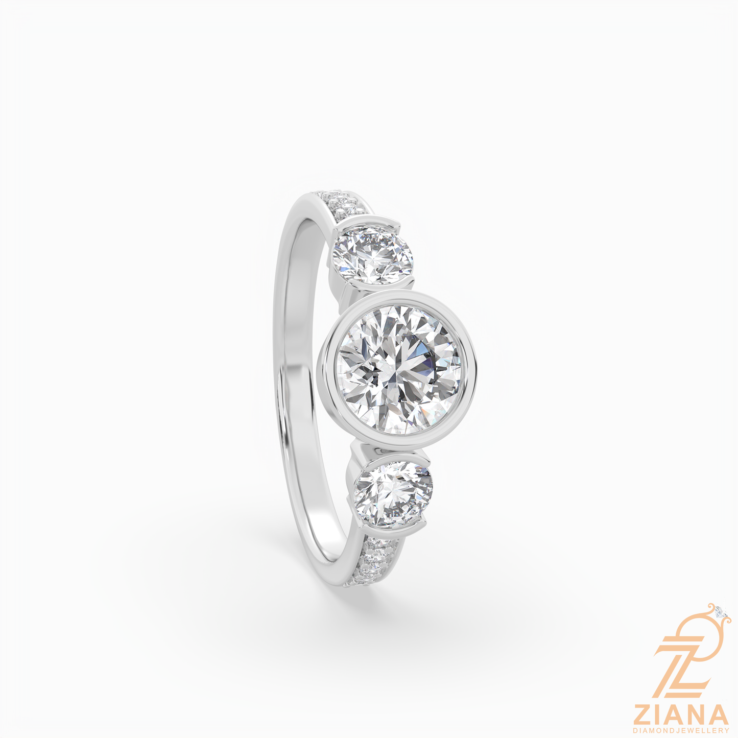 round brilliant three stone diamond engagement ring