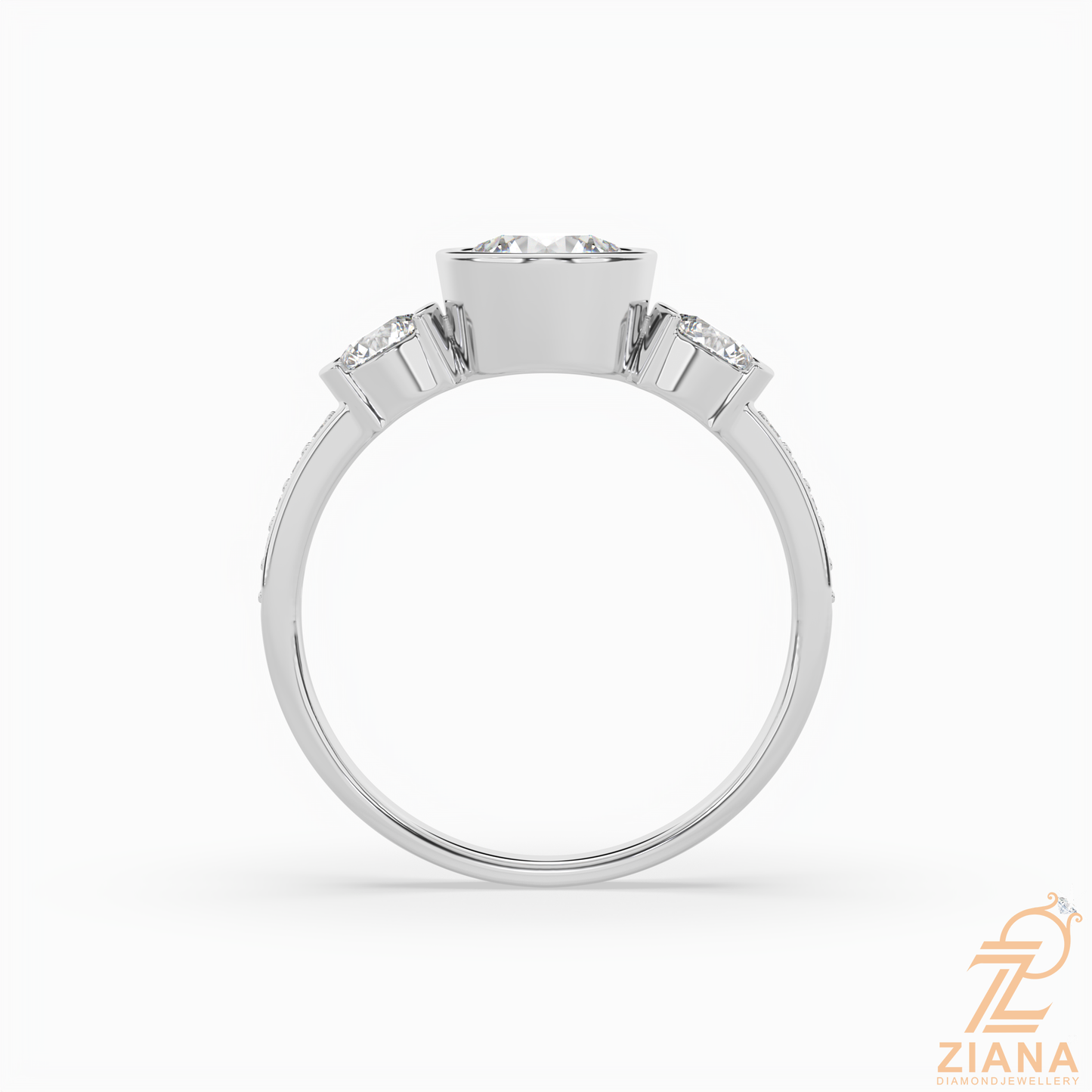 round brilliant three stone diamond engagement ring