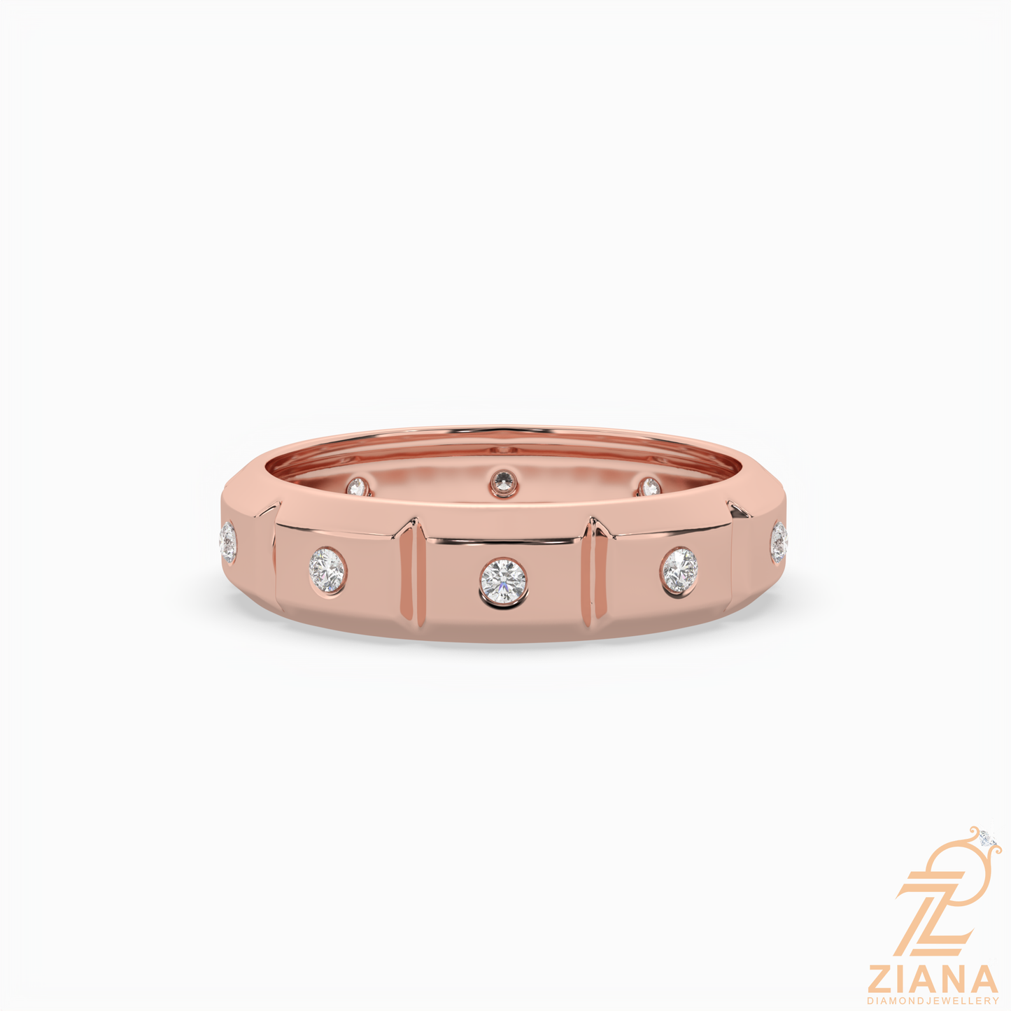 flush set round diamond wedding band