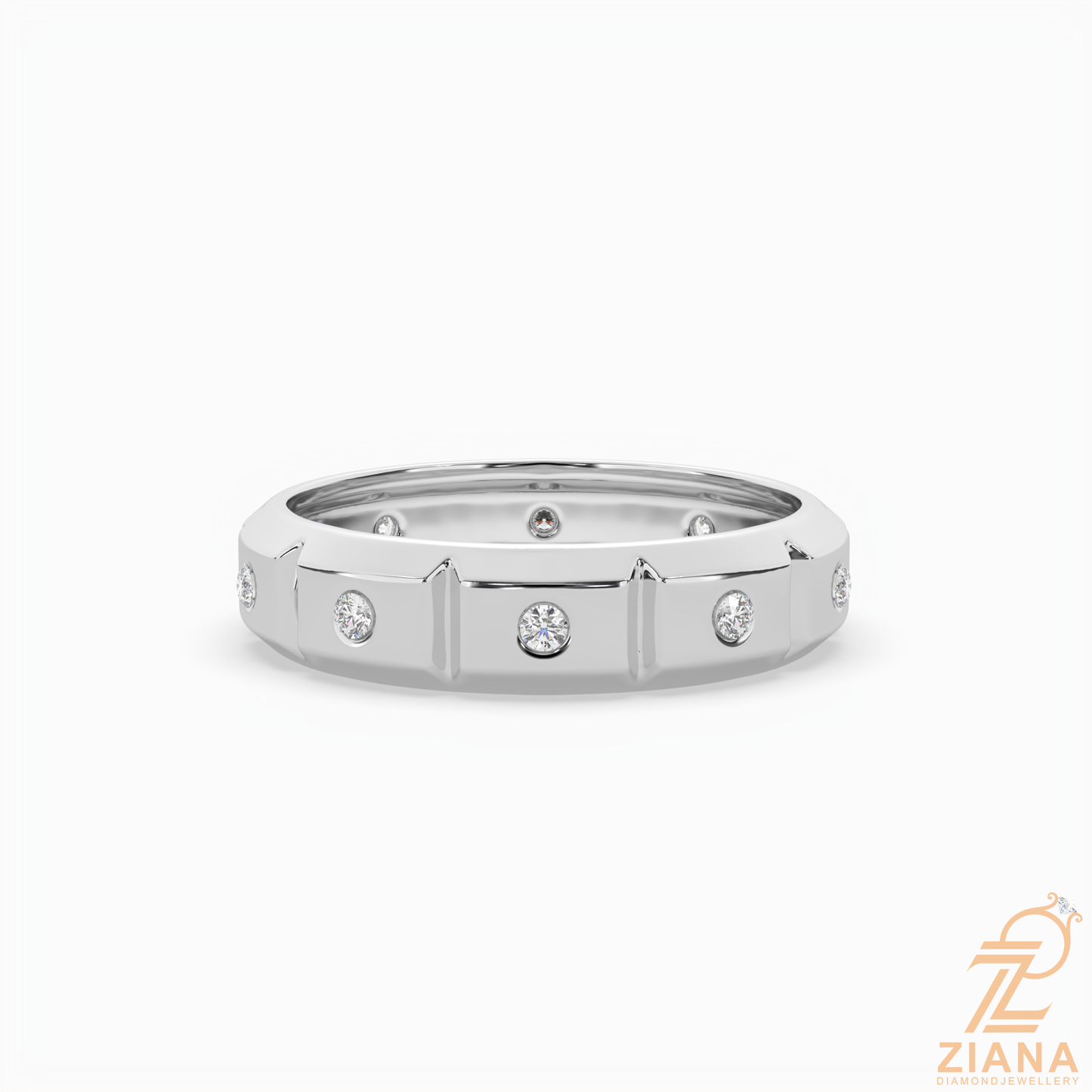 flush set round diamond wedding band