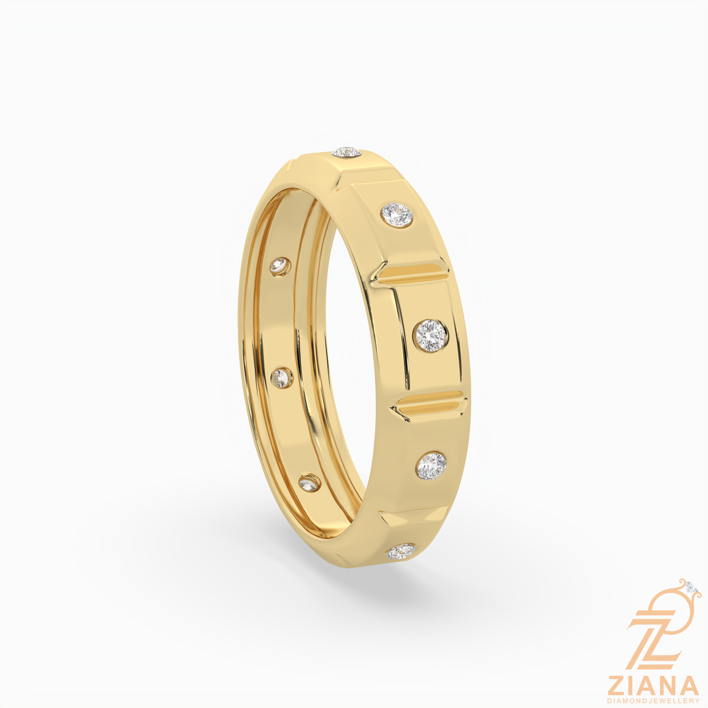 flush set round diamond wedding band