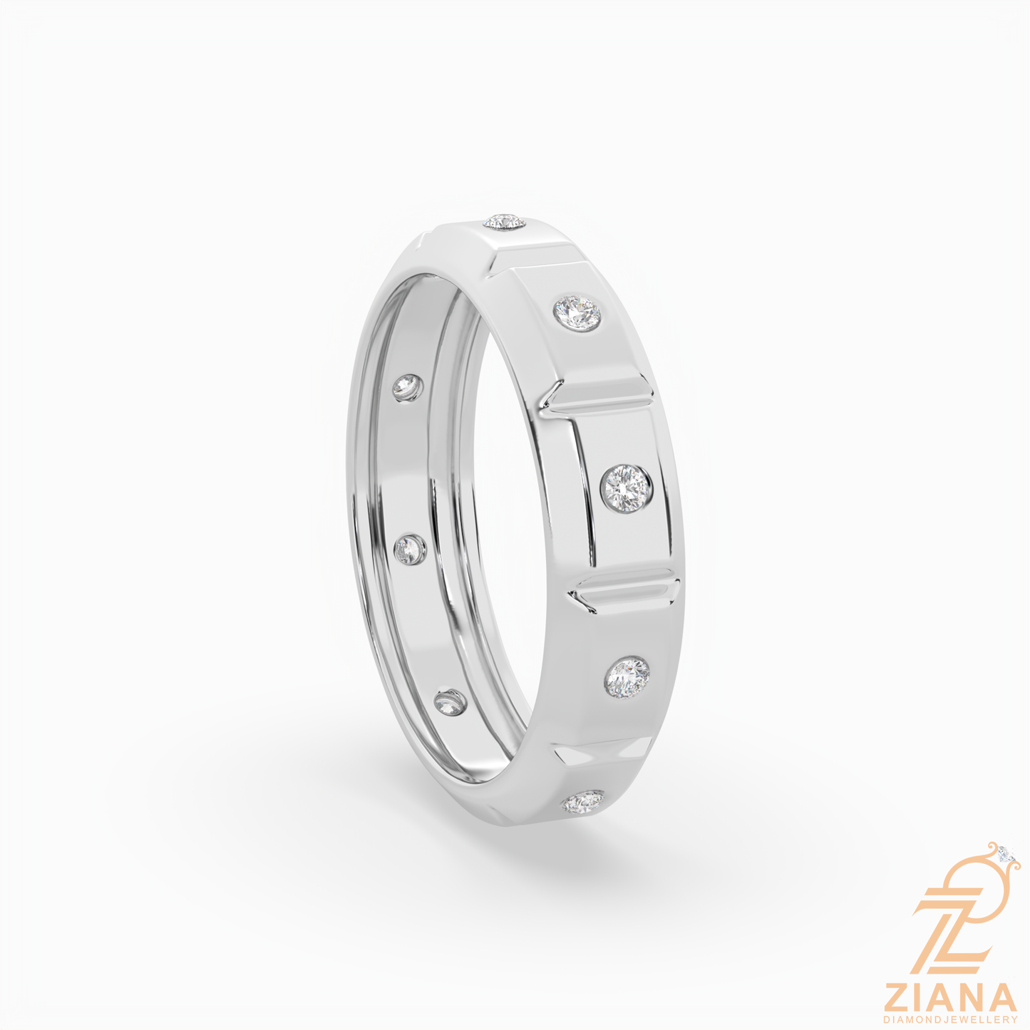 flush set round diamond wedding band