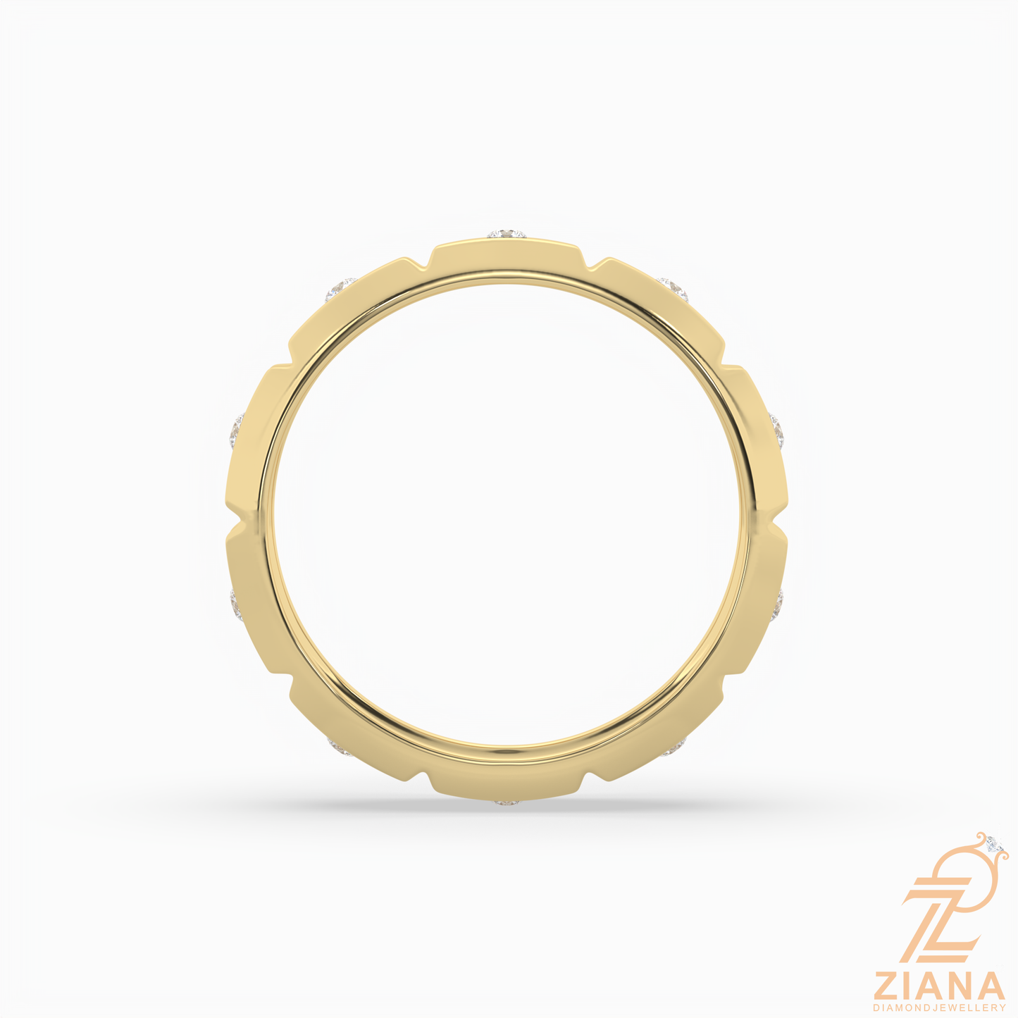 flush set round diamond wedding band