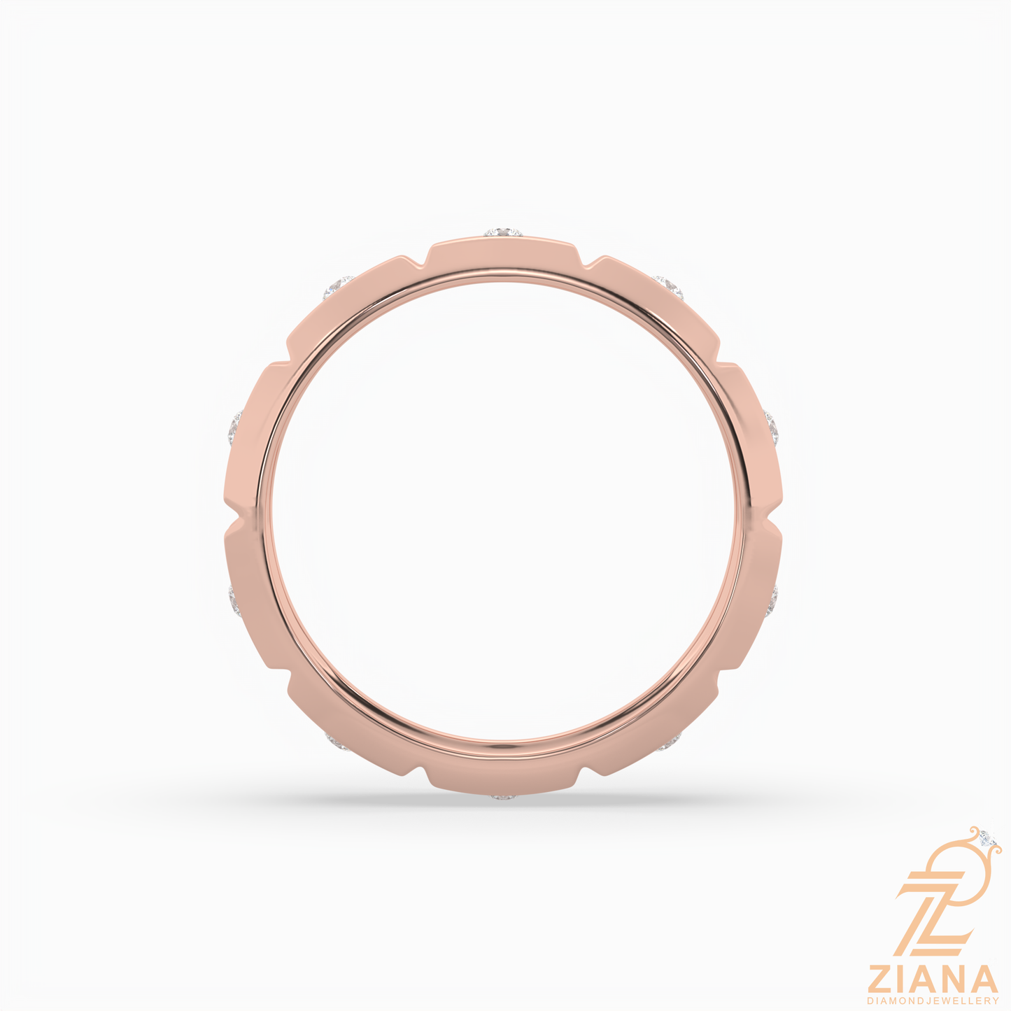 flush set round diamond wedding band