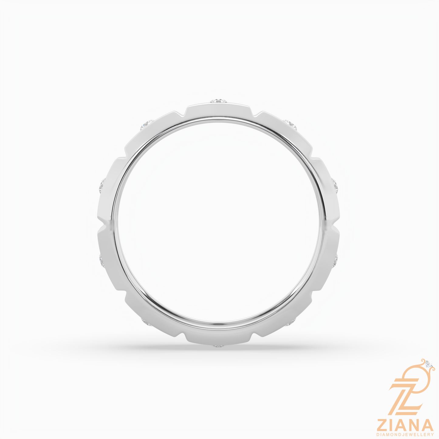flush set round diamond wedding band