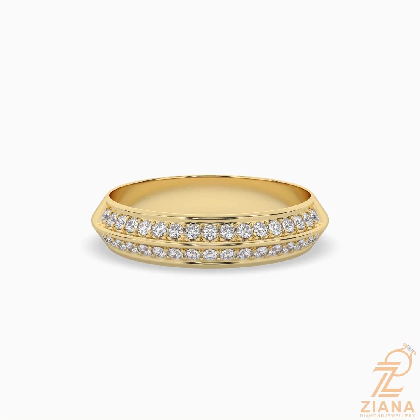 double row diamond wedding band in solid gold