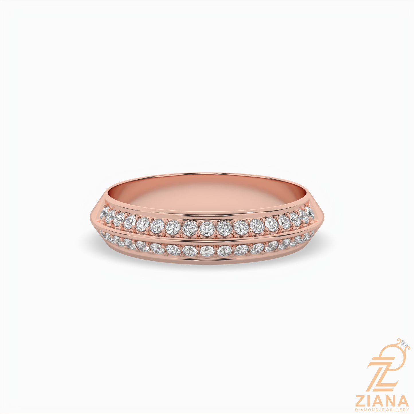 double row diamond wedding band in solid gold