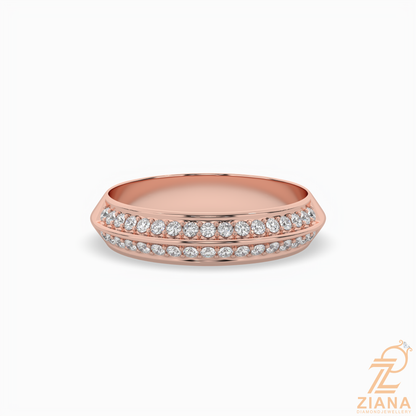Double Row Diamond Wedding Band in Solid Gold